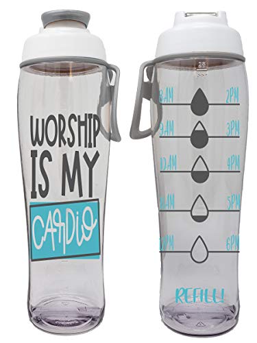 50 Durable BPA-Free Reusable Water Bottle with Time Marker - 30 Ounces - Perfect for Cardio Workouts and Hydration On The Go (Worship Cardio).