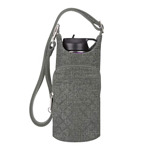 Travelon Boho Water Bottle Tote Pouch - Stylish and Convenient Way to Carry Your Water Bottle - Grey Heather.
