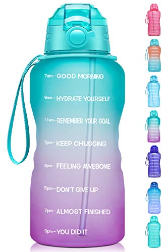 Giotto Giant 1 Gallon/128oz Motivational Water Bottle - Includes Time Marker, Straw, Leakproof Tritan BPA Free Water Jug - Guarantees Proper Hydration for Health, Gym, and Outdoor Activities - Green/Purple.
