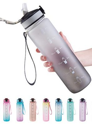 32 oz Water Bottle with Time Marker, Carry Strap