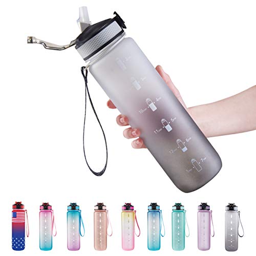 32 oz Water Bottle with Time Marker, Carry Strap