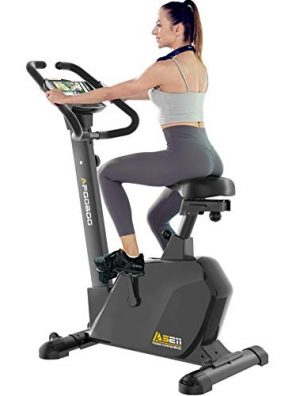 Stationary upright bike with LCD display heart rate