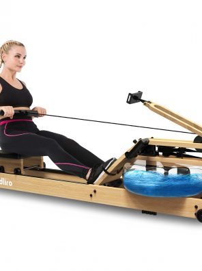 LUCYKERMORE Oak Wood Water Rowing Machine for Home Use with Adjustable Pedal Exercise Equipment for Whole Body Cardio Training 330 lbs